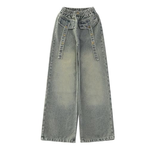 Girls Jeans Wide Leg 𝗩intage Casual Elastic Waist 𝗬2K Baggy Teen Streetwear Denim Pants with Pocket