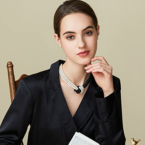 Coucoland 1920S Imitation Pearls Necklace 20S Gatsby Knot Pearl Necklace 1920S Flapper Pearls Accessories Two-Tone Stitching Style (Black And White) #TOP2