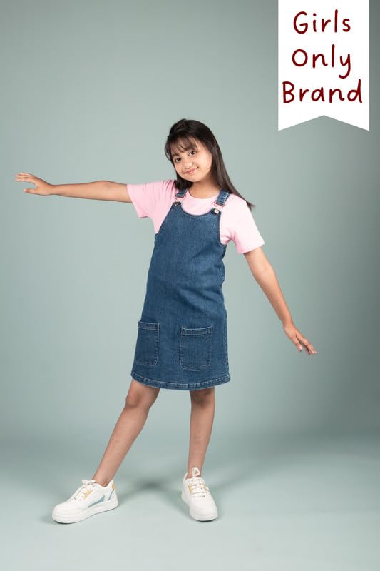 Image of Tweeny Mini Girls Kids Pure Cotton Pinafore Dress Winter Summer Premium Dungaree Dresses with Pockets (Without T-Shirt)