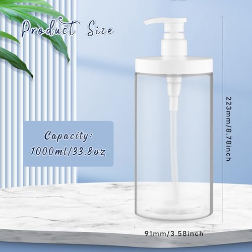 4 Pcs Pump Press Bottles Clear Plastic Shower Shampoo Bottles Empty Refillable Pump Dispenser for Lotion Soap Body Wash - 1000ml/34oz2