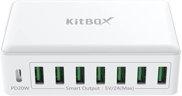 Mobile Phone Charger 8-Port USB Charging Station 60W Max 5V 12A Fast USB Charger Station with one PD Charging Port,Multi USB Charger for Phone,Tablet,5v USB Led light,Switch,MP3 Player etc.