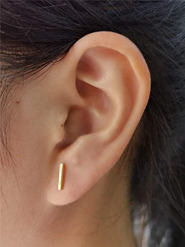 Sterling Silver Mini Bar Earrings for Women Girls 14K Gold Plated Minimalist Tiny Short Bars 20g Barbell 4mm Ball Stud Tragus Post Screw Back Hypoallergenic Dainty Jewelry4