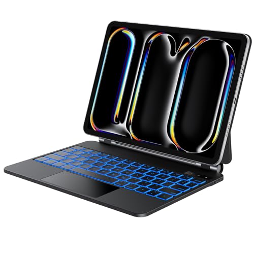 For iPad Pro 11 inch Magnetic Keyboard Case (M4 2024) OMOTON Bluetooth Wireless Magic Keyboard with Multi-Touch Trackpad 7 Lights Backlit Keyboard Case for iPad pro 11 2024 QWERTY UK Layout- Black