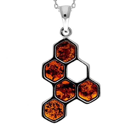 Pendentif nid d'abeille en ambre de la Baltique et argent 925 GL2039