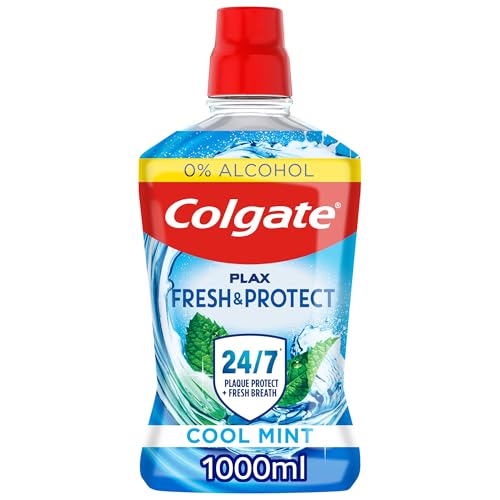Colgate Plax Cool Mint Alcohol Free* Mouthwash 1L - Mouthwash Alcohol Free* - Instant Long-Lasting Freshness - No Burn Experience - 24/7 Plaque Protection When Used Twice Daily