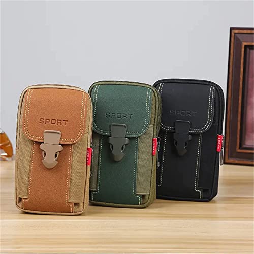 LAXIAY Men's Mobile Phone Sports Bag,Canvas Belt Bag Phone Wallet Purse,Outdoor Sports Bum Pouch Casual Mobile Phone Pocket (Khaki,B) - Image 2