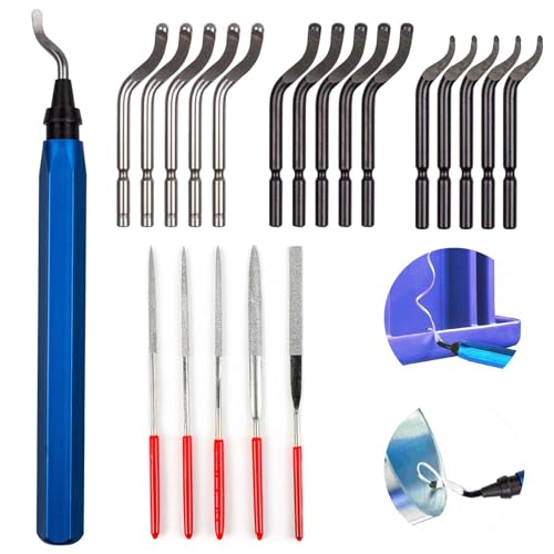 Entgrater Werkzeug Universal, 15-teiligem Ersatz- und 5-Diamant-Feilen-Set, Metallgriff Handentgrater, Handentgrater Entgratwerkzeuge Entgrater für 3D Drucker Kunststoff Aluminium Kupfer Edelstahl