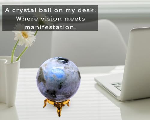 Image of Certified Rainbow Moonstone Crystal Ball for Meditation - Premium Crystal Vastu Items for Home and Feng Shui Items for Good Luck - Ideal for Pooja Supplies and Spiritual Practices (2.5 inch Inch)