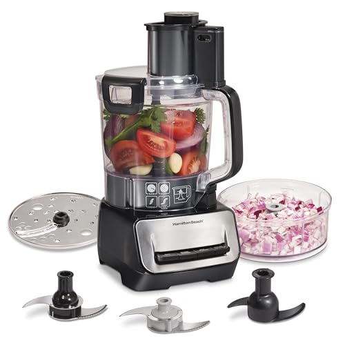 Hamilton Beach Stack & Snap Food Processor and Vegetable Chopper, Stainless Steel Blades, 14 Cup + 4-Cup Mini Bowls, 3-Speed 500 Watt Motor, Black (70585) by Hamilton Beach - Used condition - US$77.77