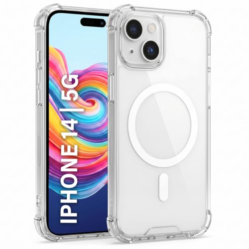 Image of TRUEUPGRADE Back Cover for iPhone 14 5G Non Mag-Safe Transparent PC + TPU Bumper Case with Magnetic Print Shockproof Protection (Transparent Mag-Safe)