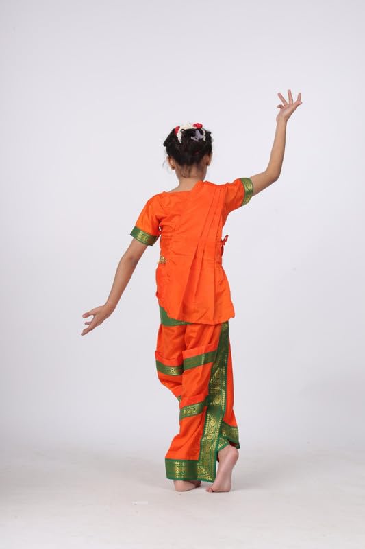 Image of ITSMYCOSTUME Bharatnatyam Costume Dress for Girls Set of 4(Bottom,Blouse,Hip Cloth & Anchal) Classical Dance dress for Kids