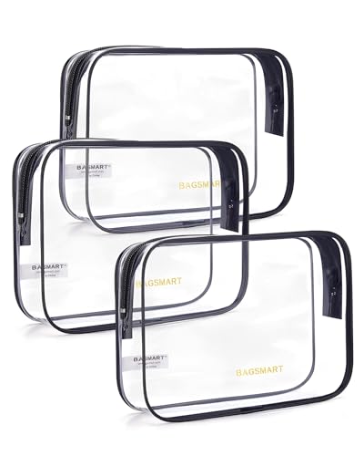 Image of BAGSMART Clear Toiletry Bag 3-Pack TSA Approved Water-Repellent, Black | Carry on Travel Accessories Bag, Airport Airline Quart Size Bags for Women Men, Makeup Cosmetic Bag