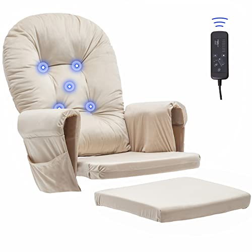 Image of Paddie Beige Massage Glider Rocker Replacement Cushions with Storage Velvet Washable Non Slip for Glider Rocking Chair, 5PCS