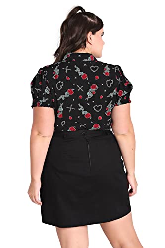 Hell Bunny Zoey Blouse Floral Roses Top Goth 50S Alternative Short Sleeve Shirt, Black, L #TOP4