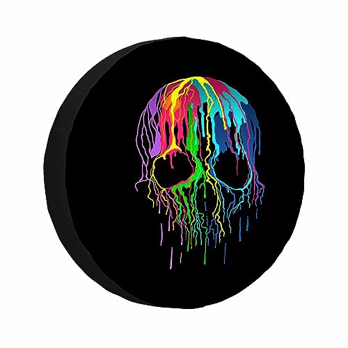 Image of Skull Colors Splats Spare Tire Cover Art Rainbow Skeleton Punk Fashion Hippie Weatherproof Universal Wheel Protectors Camper Tire Covers for Trailer Rv Travel(17 inch)