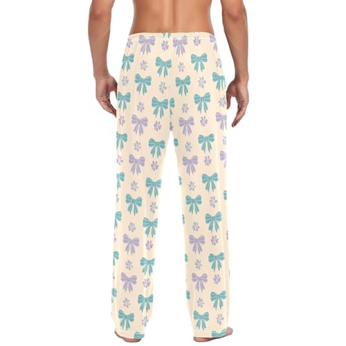 Men's Bows and Flowers Pajama Pants with Pockets - Straight Fit Cotton Sleep Bottoms for Lounge & Nightwear#1753