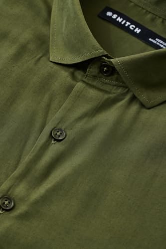 Image of SNITCH Men Casual Shirt | Regular Fit Full Sleeve Spread Collar Solid Design | Premium Polyester Viscose Blend & Lightweight Fabric for Office & Outings