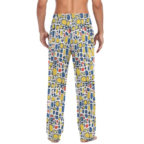 Men’s Abstract Geometric Pajama Pants with Pockets, Comfortable Lounge Sleep Bottoms#1152
