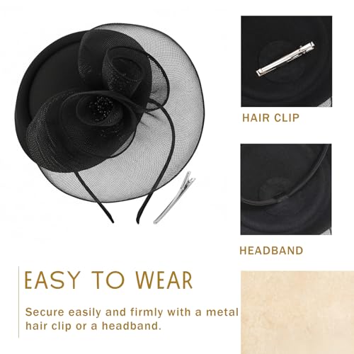 Image of DRESHOW Fascinators Hat Feather Headband Women's Fascinators Tea Party Headwear with Clip Flower Head Band for Girls & Women