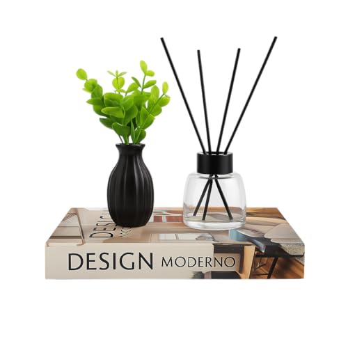 Kit Decorativo Moderno com Livro Cenográfico Vaso Preto e Difusor...