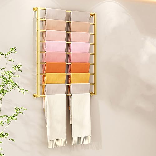 UWYTGF Storage Display Commercial Hanging Display Rack for Scarf/Pants/Hijab,Wall Mount Commercial Heavy Duty Storage Organizer,Multifunctional Golden Holder Shelf,for Home,9 La,9 Layer 100X120Cm
