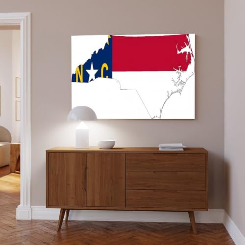 Drapeau de la Caroline du Nord impression sur toile avec cadre à suspendre 50x75 cm