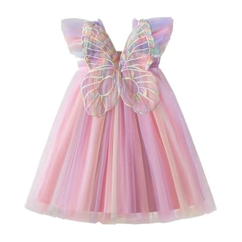 NNJXD Baby Girl Rainbow Tulle Dress Flower Wedding Toddler Girl Tutu Birthday Party 1980 Pink Size 6-12 Months Cover