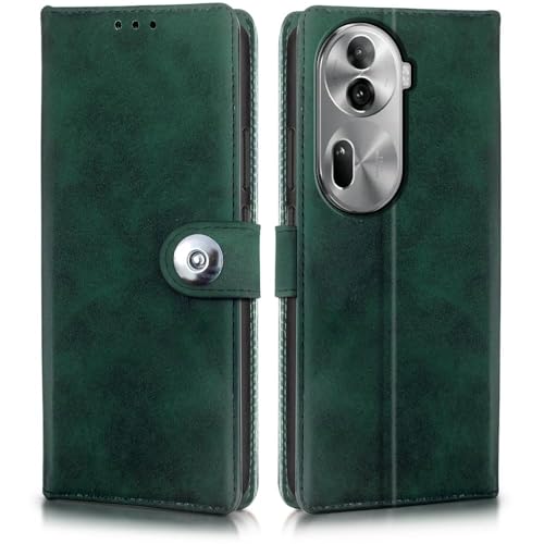 Image of WOW IMAGINE Shock Proof Flip Cover Back Case for Oppo Reno 11 Pro 5G (Magnetic Button Flip Case | Wallet Pockets & Stand | Leather Finish | Forest Green)