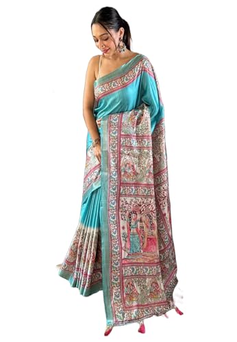 Image of Panzora Women's Tussar Silk Madhubani Printed Saree With Unstitched Blouse Piece