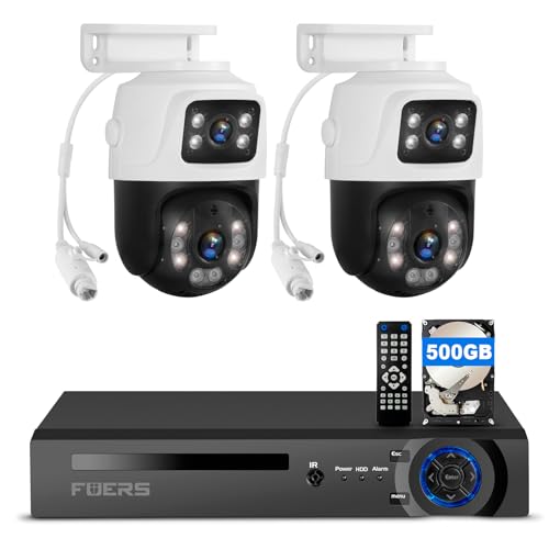 Fuers 8CH 4K Security Camera System with 2pcs Wired 6MP PoE Dual Lens Security Cameras,8 Channel POE Network Video Recorder with 500GB Hard Drive,Smart Person Detection,Mobile APP & PC Remote