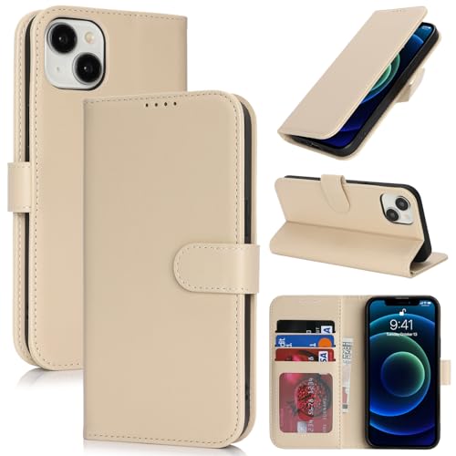 Image of for iPhone 13 Mini Case Wallet with Card Holder,for iPhone 13 Mini Wallet Case for Women Men,PU Leather Shockproof Magnetic Buckle Stand Flip Phone Case-Beige