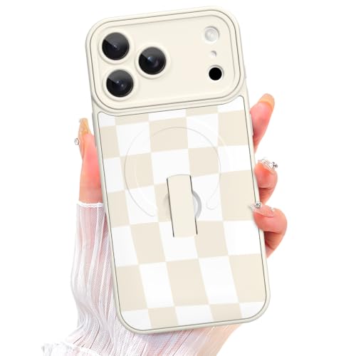 Image of ZIYE for iPhone 17 Pro Case Checkered Compatible with Magsafe White & Beige