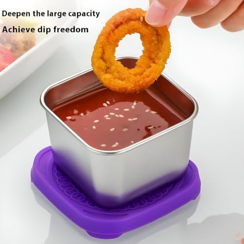 Image of Stainless Steel Snack Containers with Silicone Lids, Small Square Sauce Cups for Bento Lunch Box, Leakproof Condiment Container for Kids & Adults, Set of 2 (Multicolor)