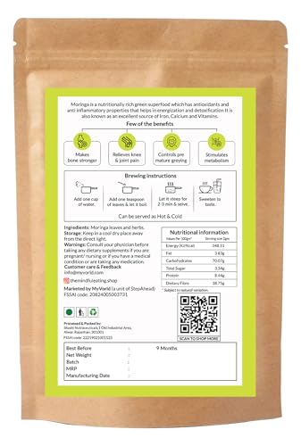 Image of Mindful Eating Pure Moringa Leaves Tea Blended with Lemongrass - Herbal Tea, Natural Ingredients, Dried Drumstick Tree Leaves, Immunity Booster, Caffeine-free, 70g