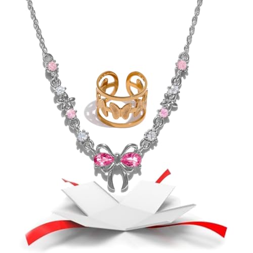 Collar de Arco de circono - la Amistad es como un Arco, Collar de Cadena con Perlas de Arco de Cinta Ajustable, Nudo de Amor Rosa Collar de Amistad de circono (Silber-B)