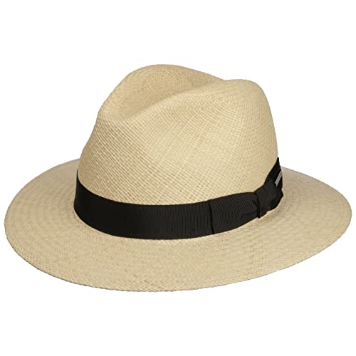 Stetson Marcellus Panama Traveller Hut Herren Made in Ecuador Panamastroh Futter Stoff Ripsband Schleife Frühjahr Sommer Natur M (56-57 cm)