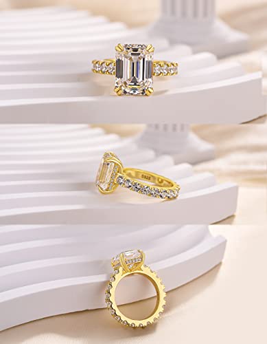 5.5CT Emerald Cut Promise Ring for Women, Simulated Diamond Ring,18K Yellow Gold Plated 925 Sterling Silver Ring3