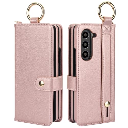 Étui en cuir rose pour Samsung Z Fold 5 finitions haut de gamme avec rabat