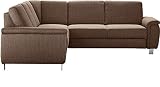 Cavadore Ecksofa Bryste mit Federkern, Polstergarnitur im modernen Design, 241 x 88 x 220, Strukturstoff Braun, ohne Bett, kurze Seite links