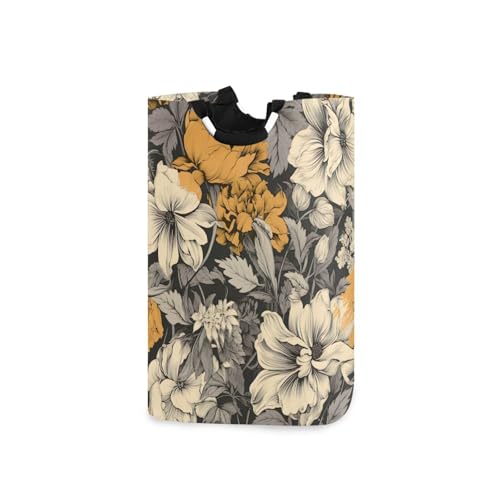 Jihqo Laundry Hamper Basket Dark Floral Pattern Collapsible Nursery Storage Bin Waterproof Clothing Baskets for Home Bedroom Bathroom Washing Room