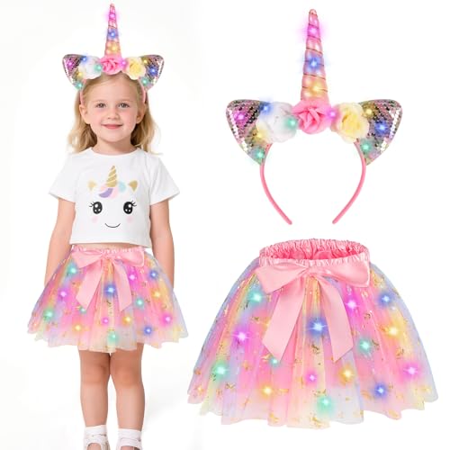 Beipegin LED Disfraz Princesa Niña Disfraz Sirenita Unicornio Falda Tutú Diademas Vestido de Princesa Fiesta de Cumpleaños Navidad Halloween