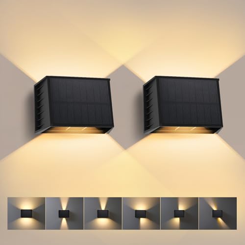 T-SUN Applique Murale Exterieur Solaire, 2 Pièces Réglable Haut & Bas Lampe Solaire Murale Exterieur, 3000K Étanche Puissant Applique Solaire pour Mur, Clôture,...