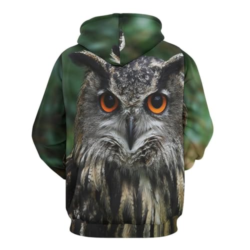 Pull à capuche hibou imprimé sauvage manche longues