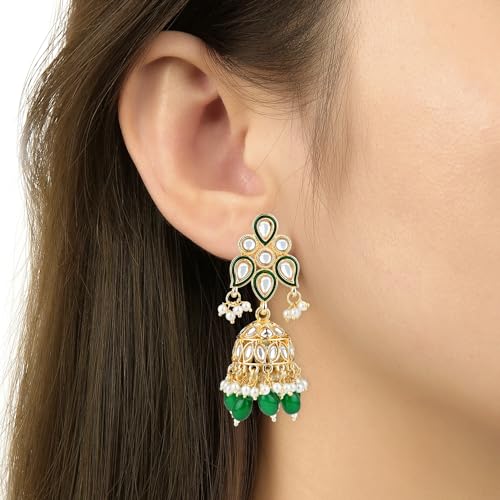 Image of I Jewels Gold Plated Traditional Kundan Pearl Meenakari Choker Necklace Jewellery With Jhumka Earrings Set For Women /Girls