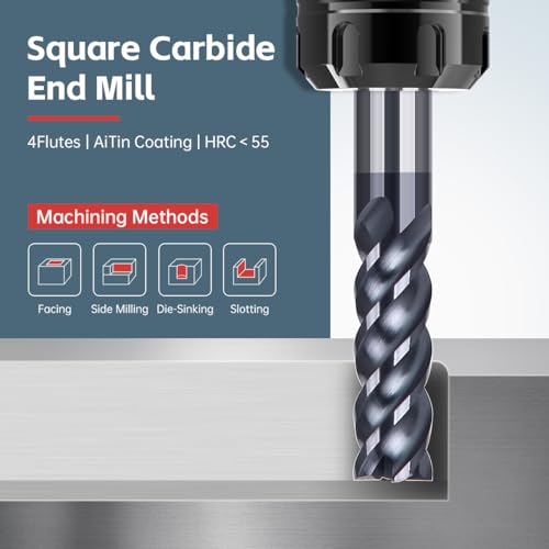 Image of HUHAO Square End Mill(3Pcs),4 Flute Variable Straight Milling Cutter 1 /4 inch Shank End Mill for Carbon Steel,Prehardened Steel,Stainless Steels,Carbide End Mills Sets for DIYers & Professionals