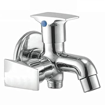 JAGGER SIYA Full Brass 2 in one tap Two Way tap for Bathroom 2 in 1 tap for Washing Machine 2 in 1 tap for Bathroom with Wall Flange and Teflon Tape ( Chrome Finish )