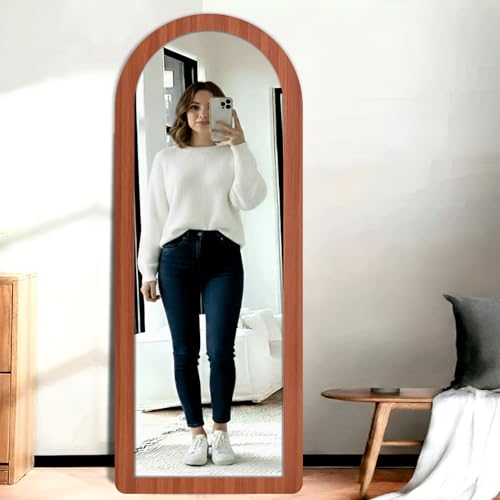 Image of Creative Arts n Frames 15x51 inch Long Fiber Wood Arched Wall Hanging Mount HD Mirror Home Decor Items Living Room Bathroom Bedroom Hotel Office (Umber Walnut Color Framed HD Arch Mirror)