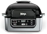 Ninja Foodi 4-in-1 Indoor Grill With 4-Qt Air Fryer, Bake, Roast, Cyclonic Grilling Tech, Black Stainless – Smoke-Free, Fast & Multi-Function Countertop Cooker
