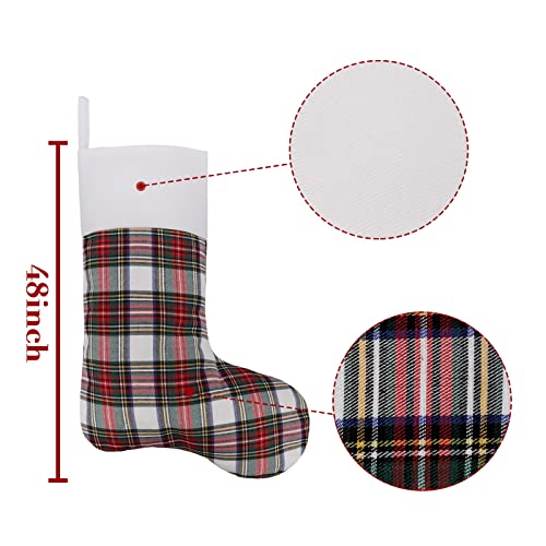 Limbridge Christmas Stockings 6 Pack, 18 Inches Buffalo Plaid Xmas Stockings Wiht Snowflake Print, Classic Christmas Stocking Decorations For Family Holiday Christmas Party Christmas Tree Ornaments #TOP1