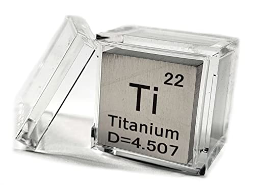 Image of 1 inch 25.4mm Titanium Metal Cube Ti up to 99.9% Pure Periodic Table Element Engraved Density Collection Science Education Display Block Cube + Acrylic Case Box - 1PC